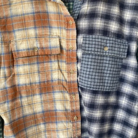 American Eagle | Patchwork Plaid Flannel Shirt - Blue, Orange, Green - Picture 3 of 8